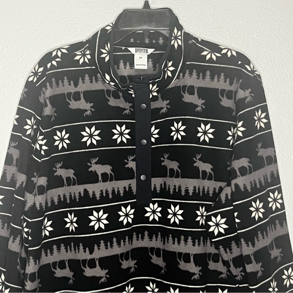 Duluth Trading Fleece 1/4 Snap Pullover Long Sleeve 2X Snow Moose Black Gray - Picture 2 of 9